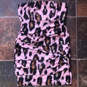 Strapless pink animal print dress